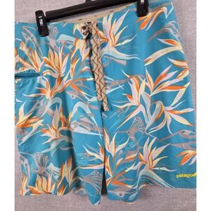 Patagonia Swim Trunks Men 34 Blue Floral Bird Of Paradise Wavefarer Board Shorts